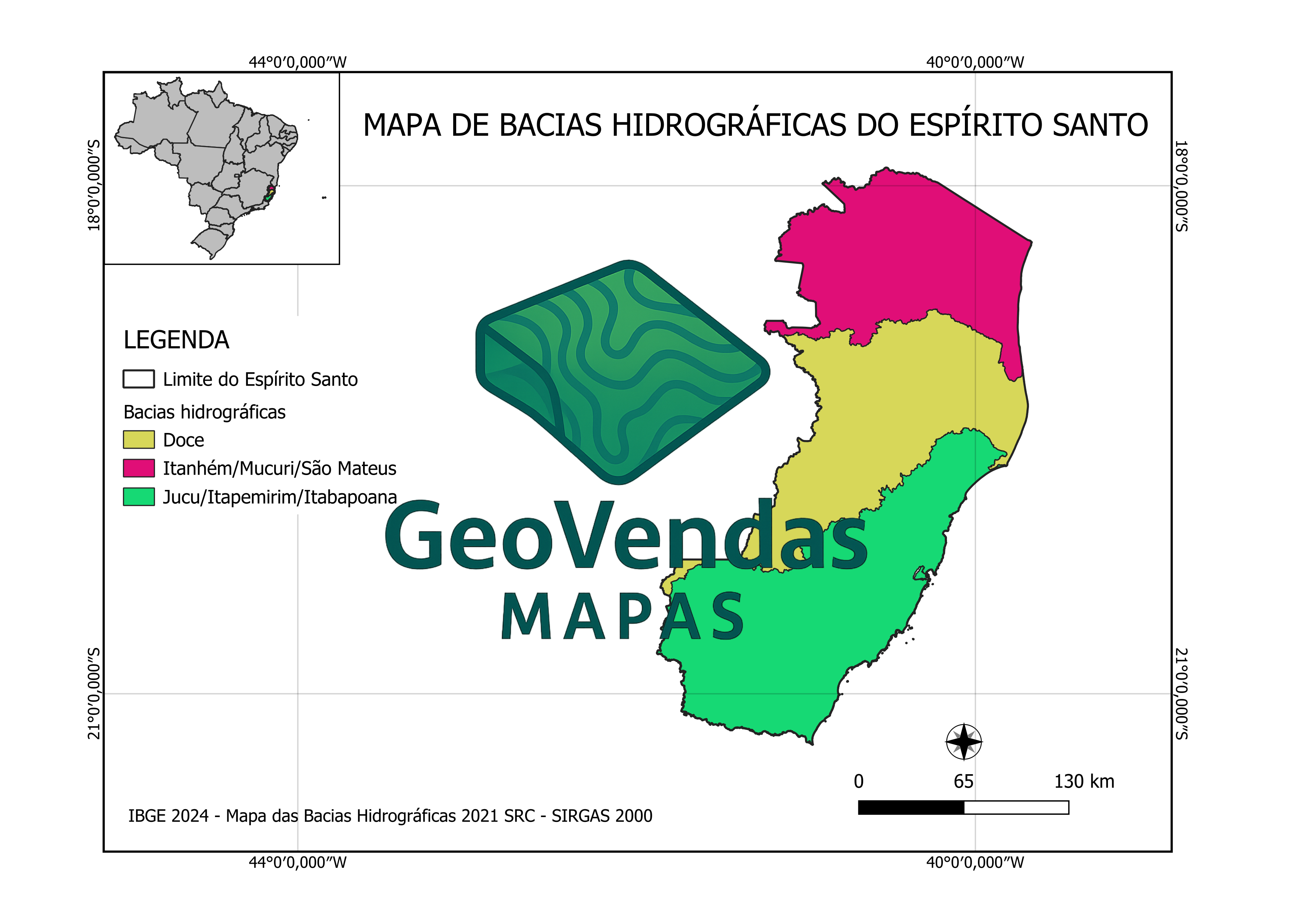 Mapa de Bacias hidrográficas do Espírito Santo